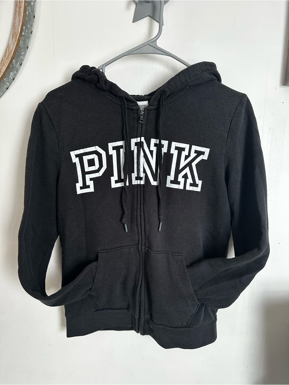 PINK Victoria's Secret Black Zip-Up Hoodie Small